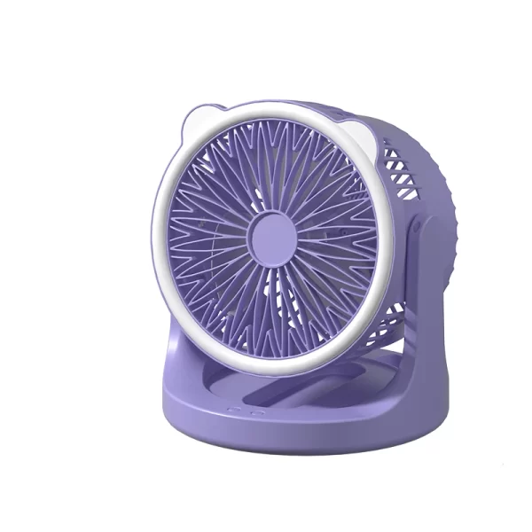 Purple Bulk Battery Fans With Light, Wholesale Camping Desk Fan-3
